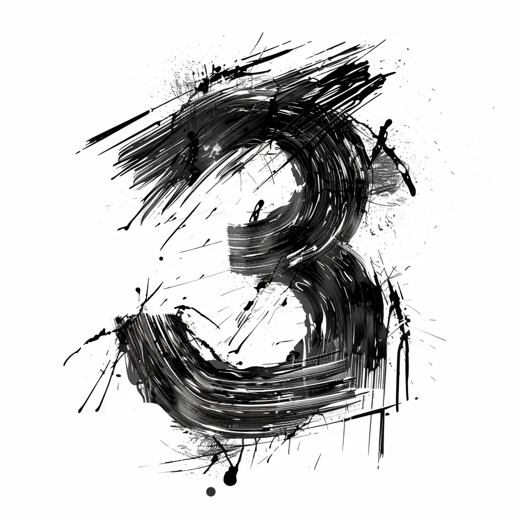 number 3 brush ink black and white letter font art stroke