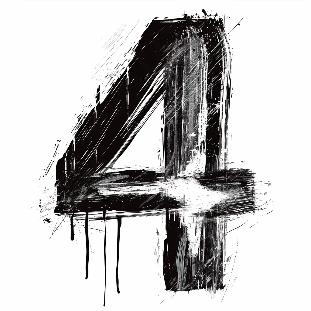 number 4 brush ink black and white letter art font stroke