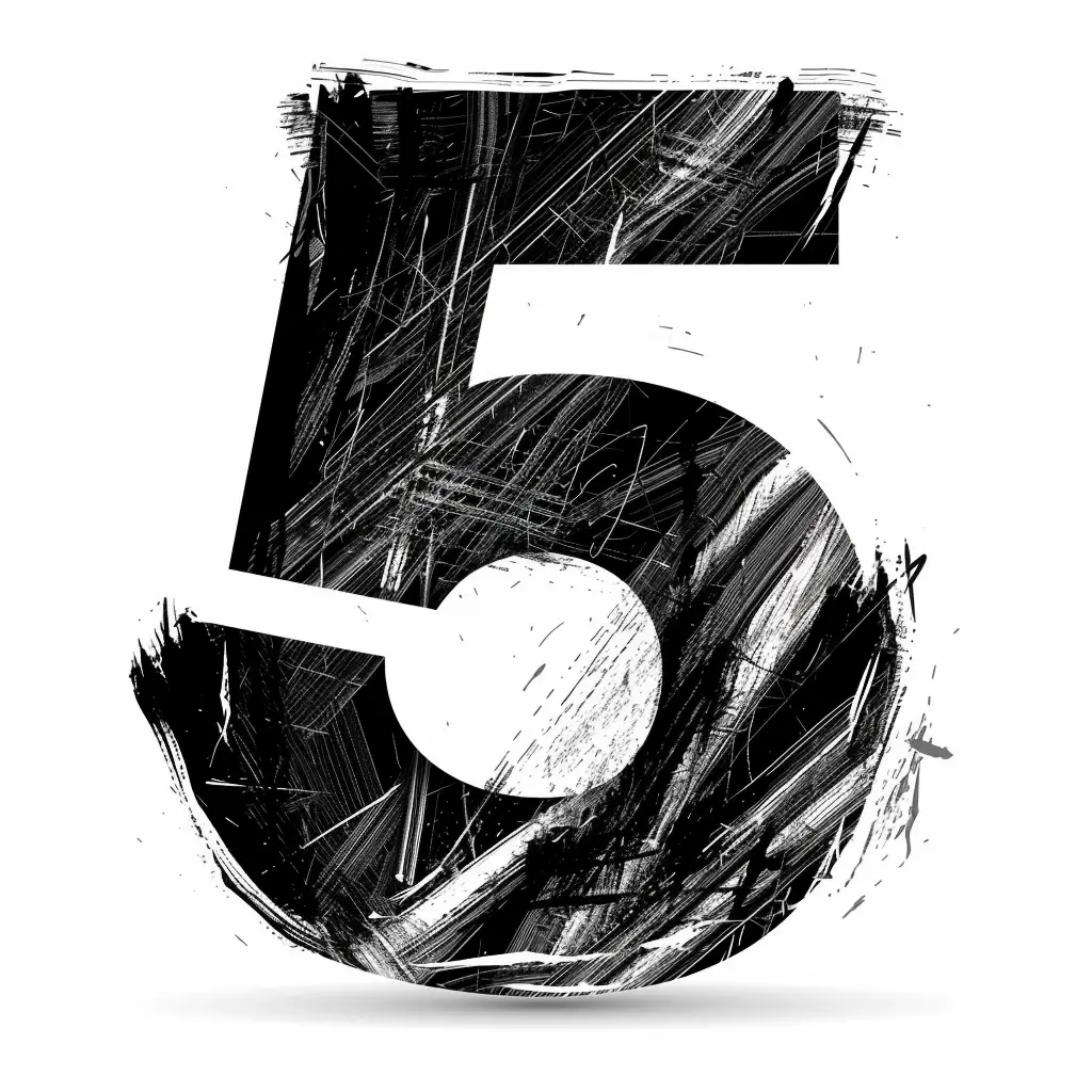 number 5 brush ink black and white art letter font stroke