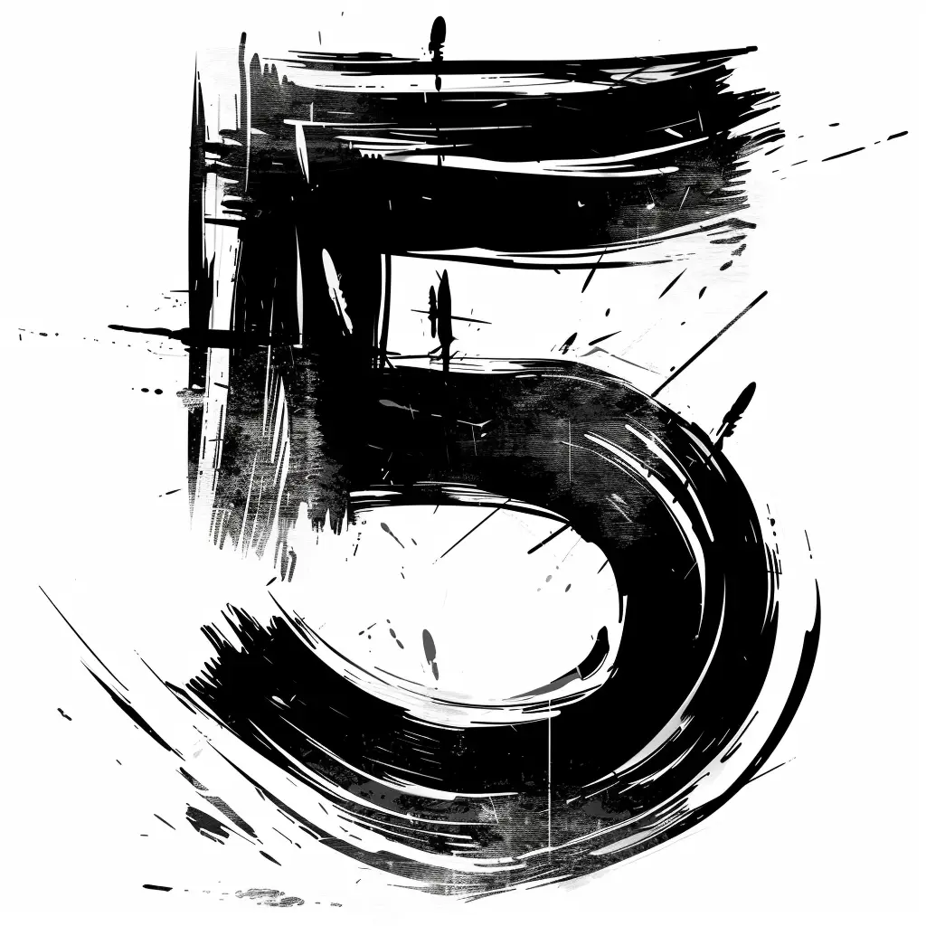 number 5 brush ink black and white letter art font stroke