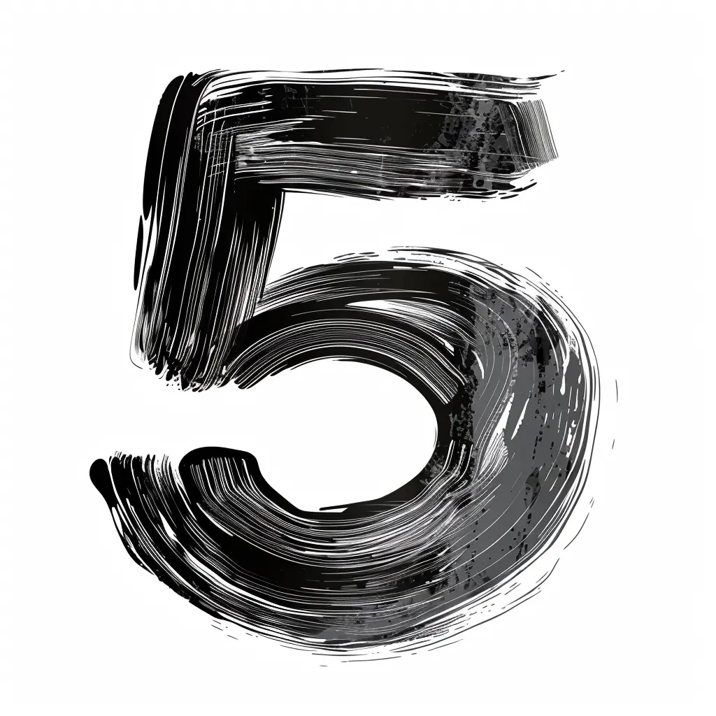 number 5 brush ink black and white letter font art stroke