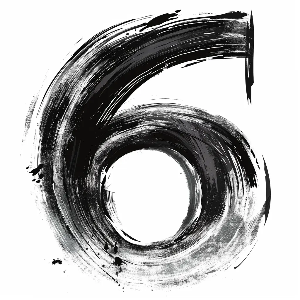 number 6 brush ink black and white art letter font stroke