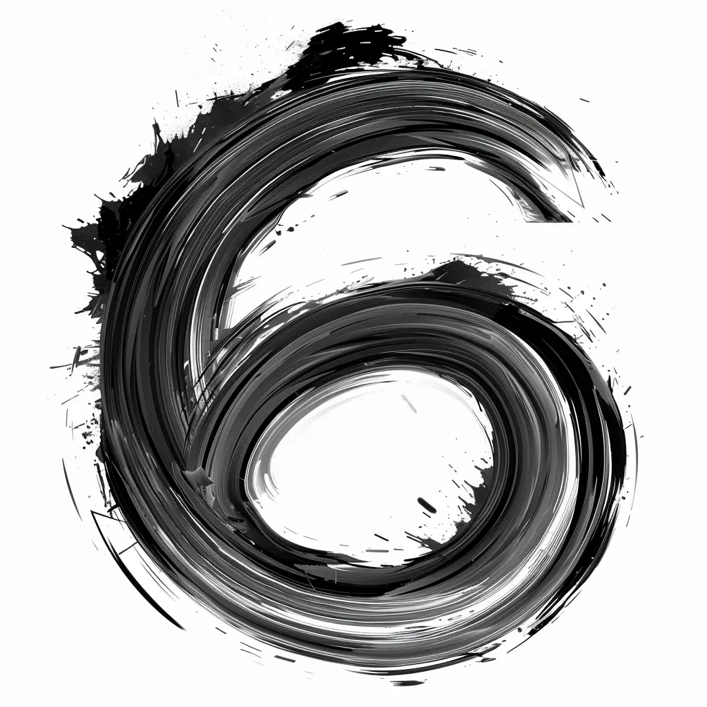 number 6 brush ink black and white letter art font stroke