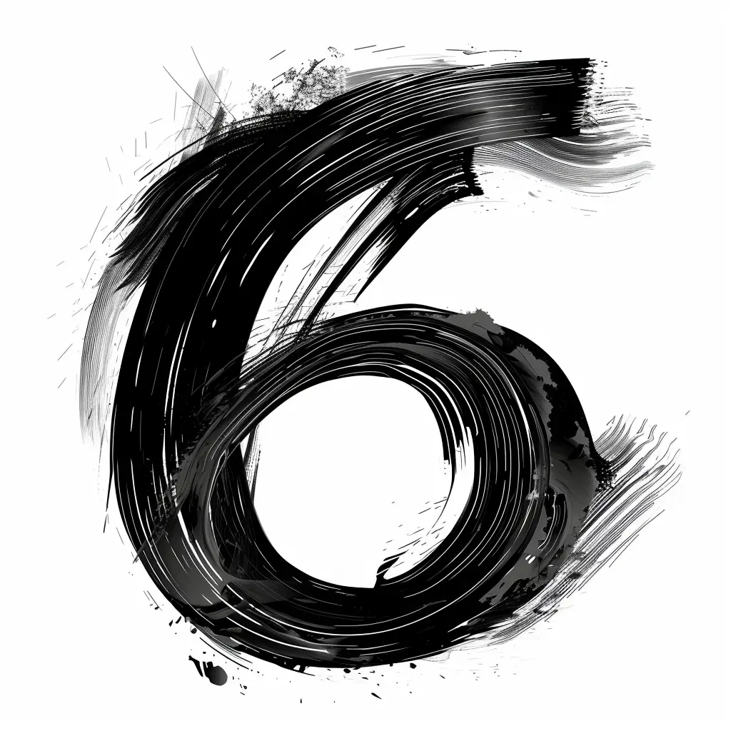 number 6 brush ink black and white letter font art stroke