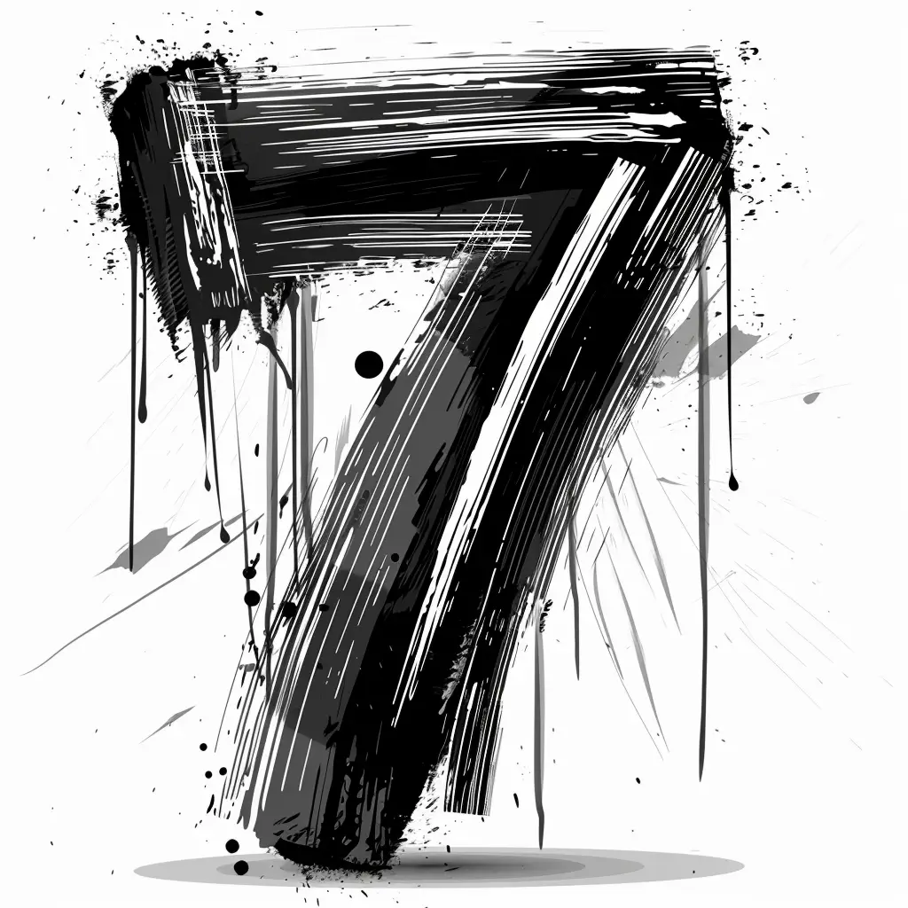 number 7 brush ink black and white art letter font stroke seven