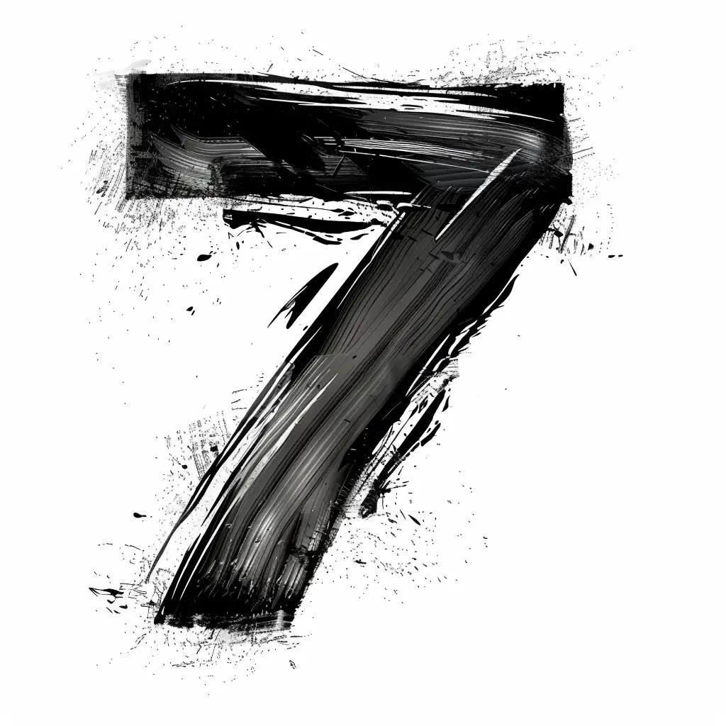 number 7 brush ink black and white letter art font stroke seven