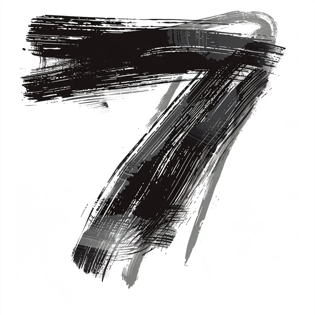 number 7 brush ink black and white letter font art stroke