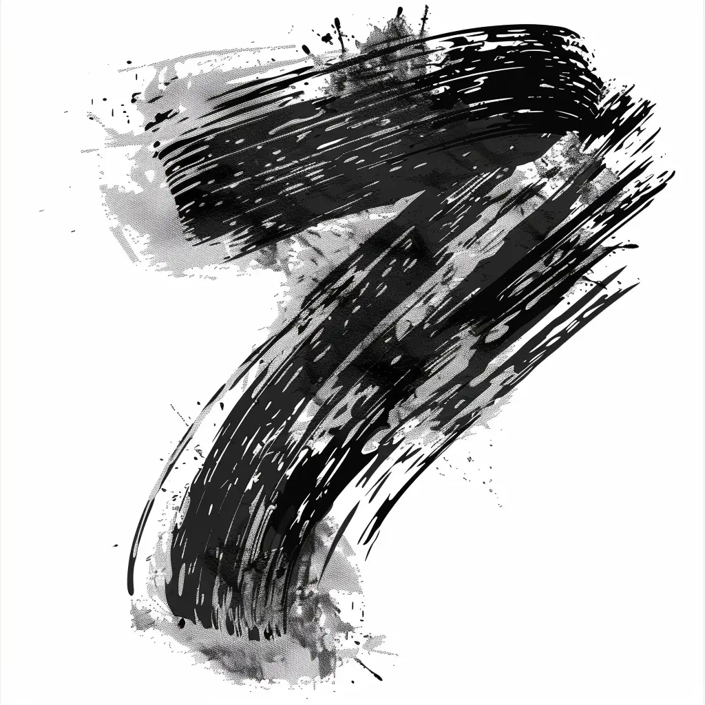 number 7 brush ink black and white letter font stroke art seven