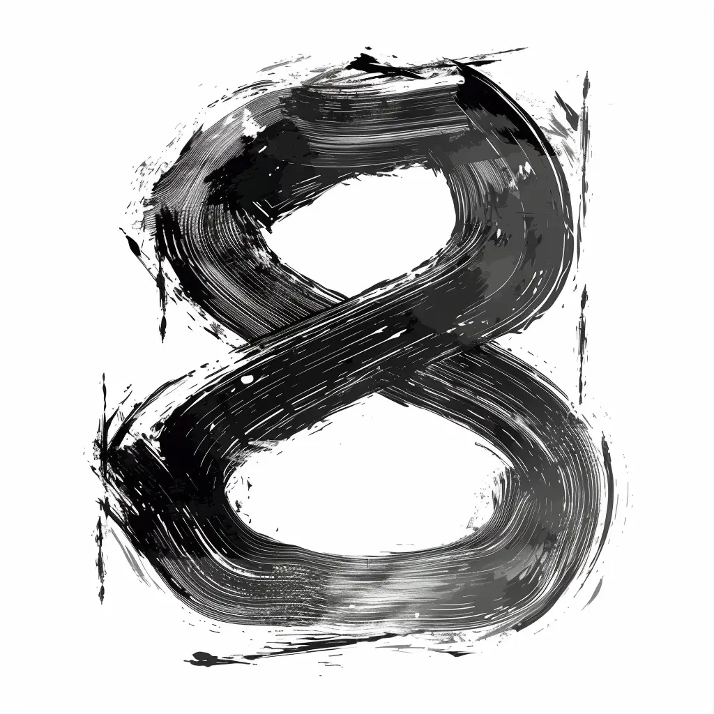 number 8 brush ink black and white letter art font stroke