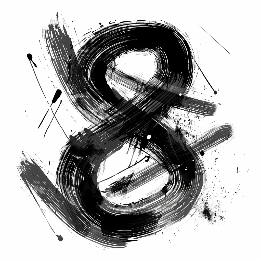 number 8 brush ink black and white letter font art stroke