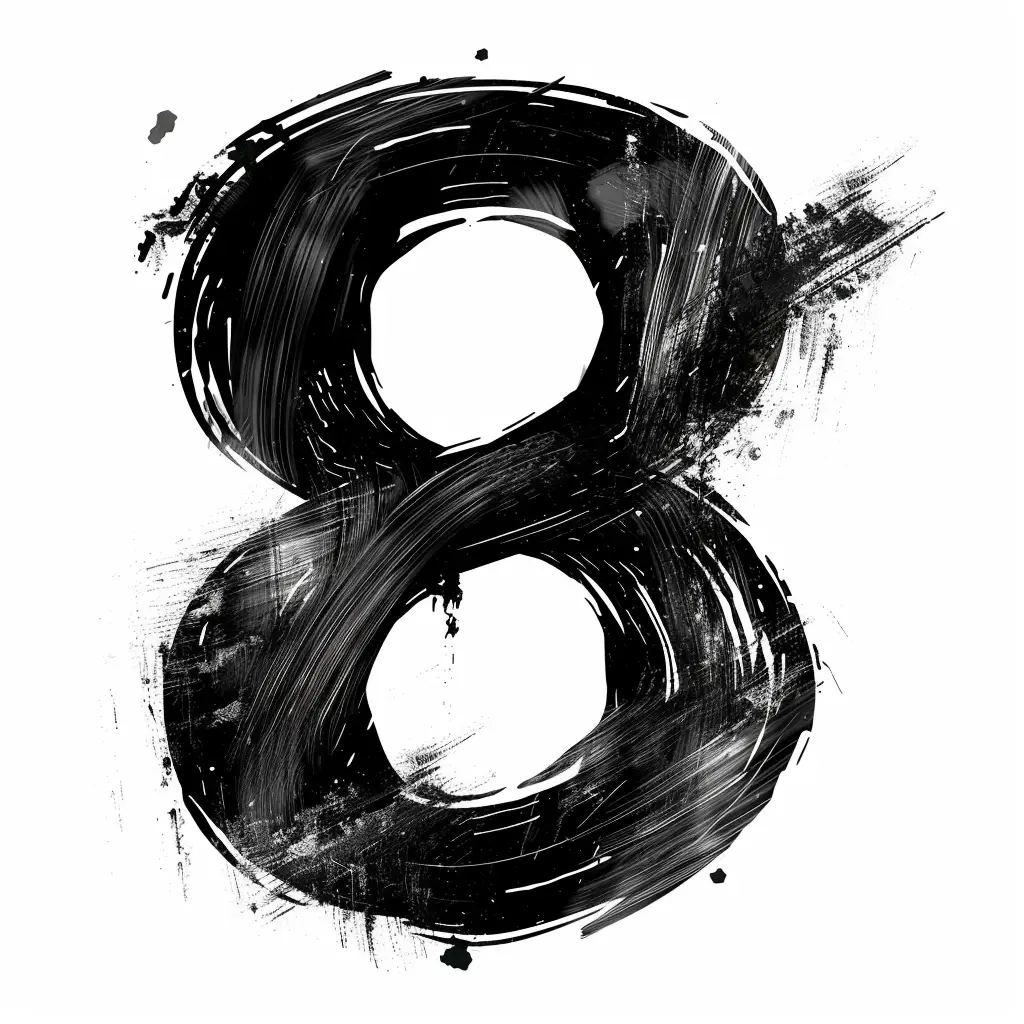 number 8 brush ink black and white letter font stroke art