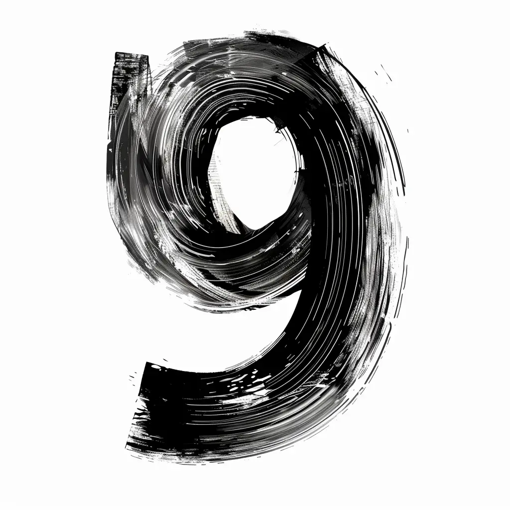 number 9 brush ink black and white letter font art stroke