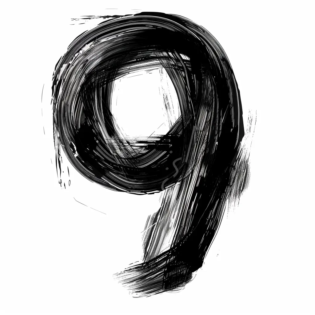 number 9 brush ink black and white letter font stroke art