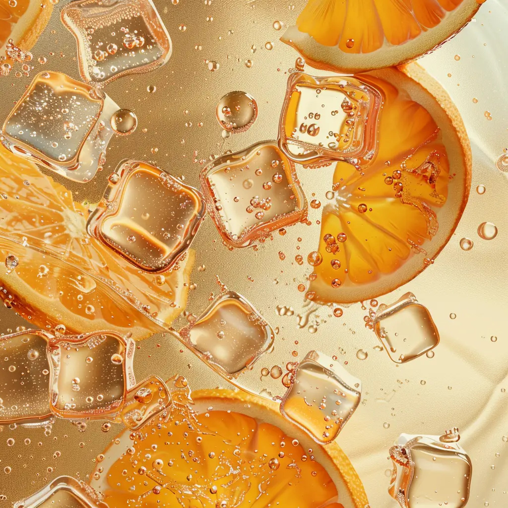 orange slice sparkling water bubble ice cube photography
