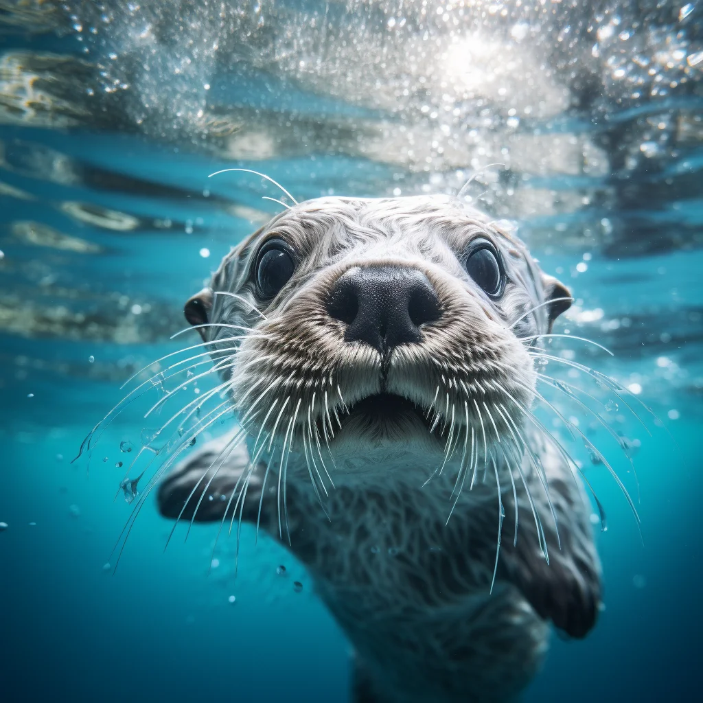 otter beaver underwater sea light swim diving photography