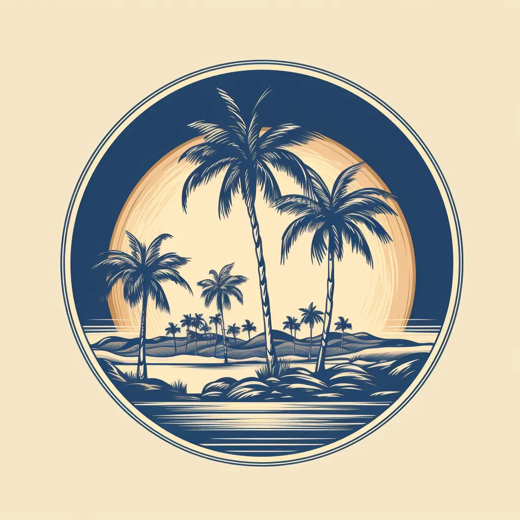 palm coconut tree island sea circle round vector logo