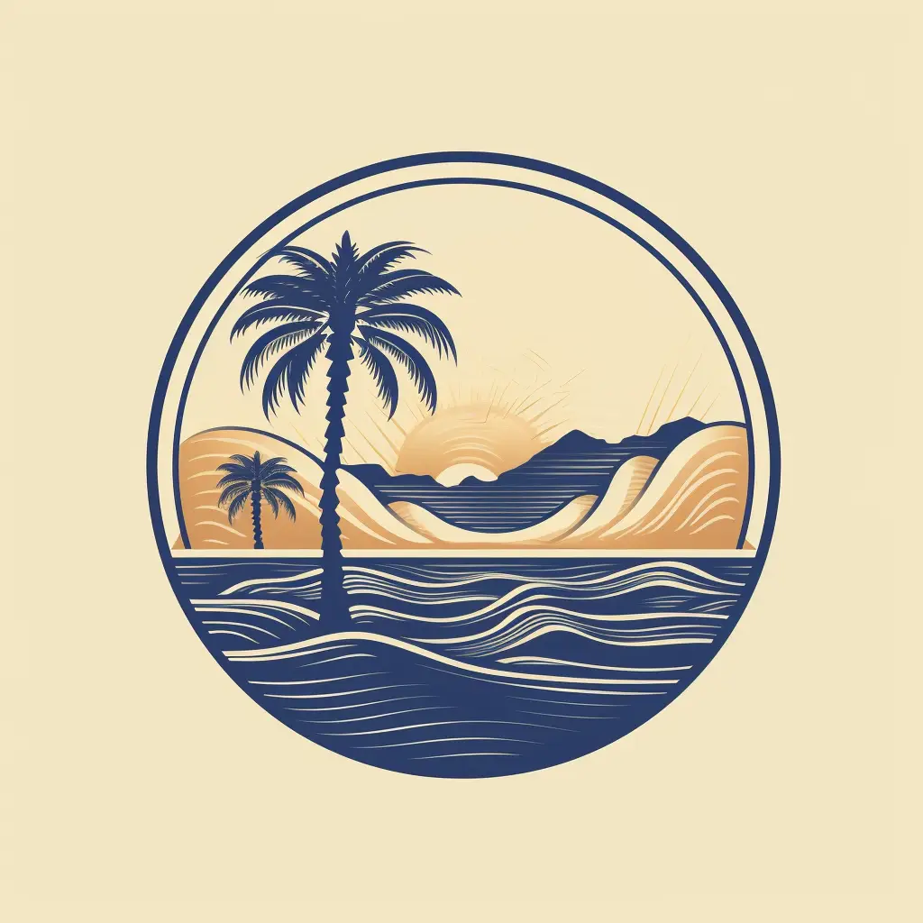 palm coconut tree sea island circle round vector logo