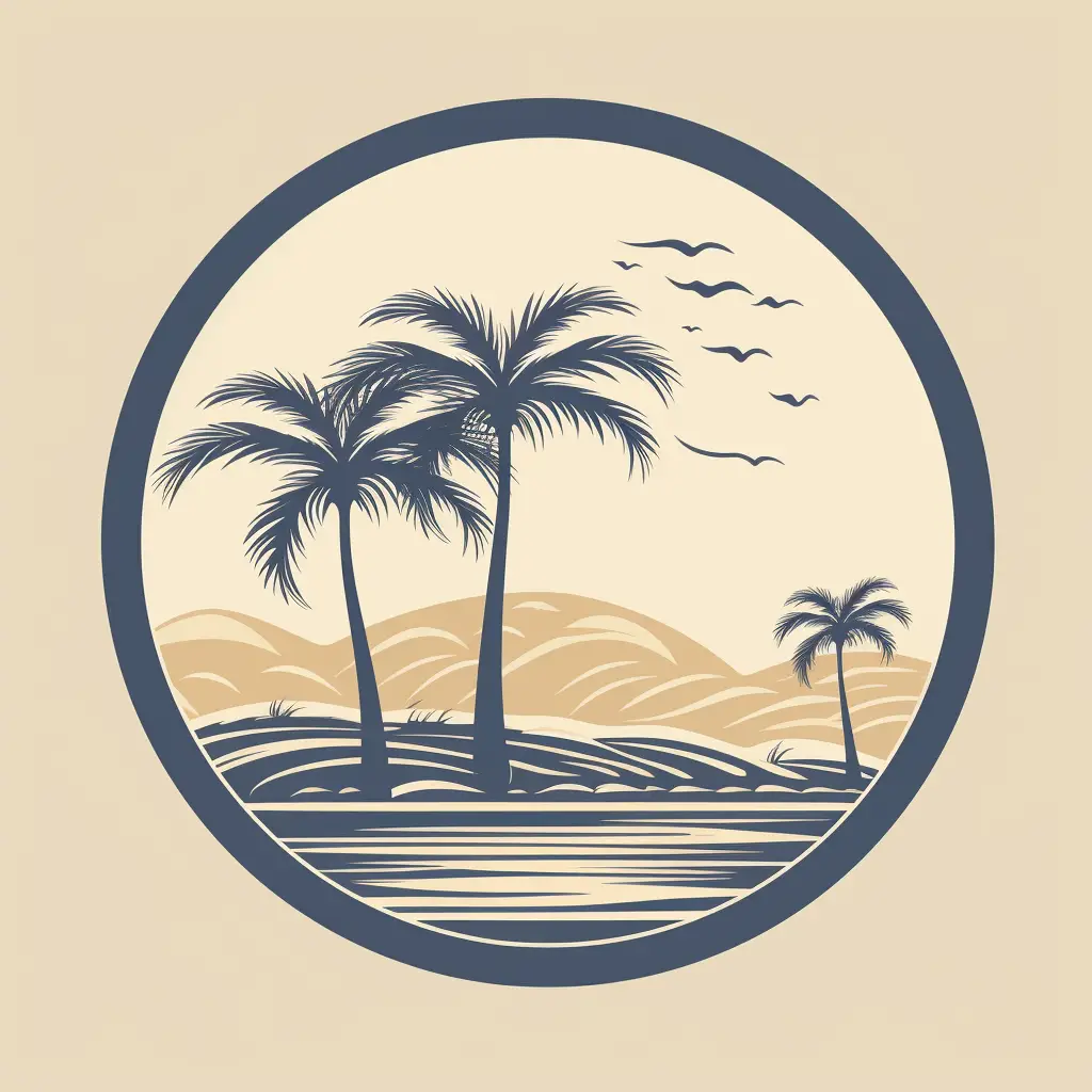 palm coconut tree sea island round circle vector logo