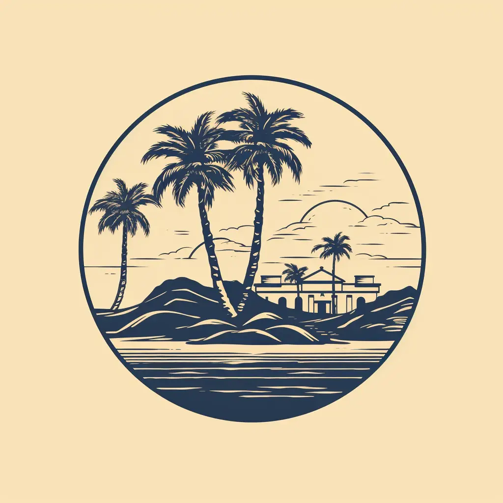 palm sea coconut tree island circle round vector logo
