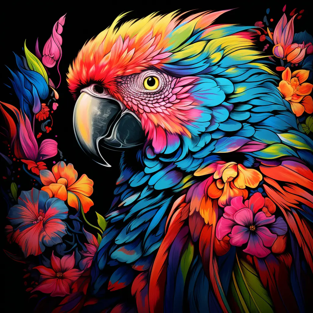 parrot bird head flower colorful illustration painting