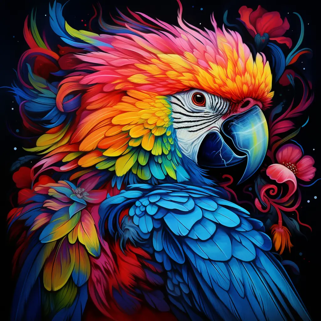 parrot bird head flower colorful painting illustration
