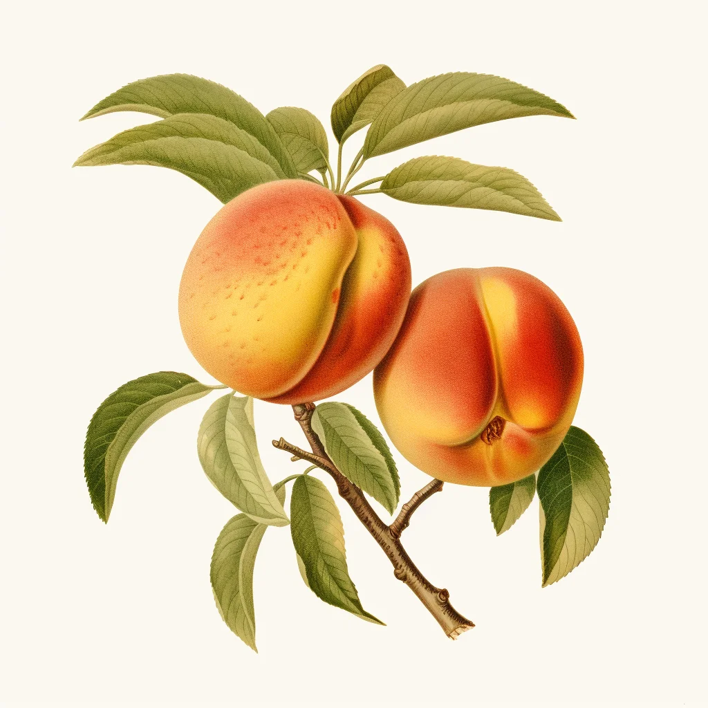 peach leaf leaves branch vintage illustration drawing painting