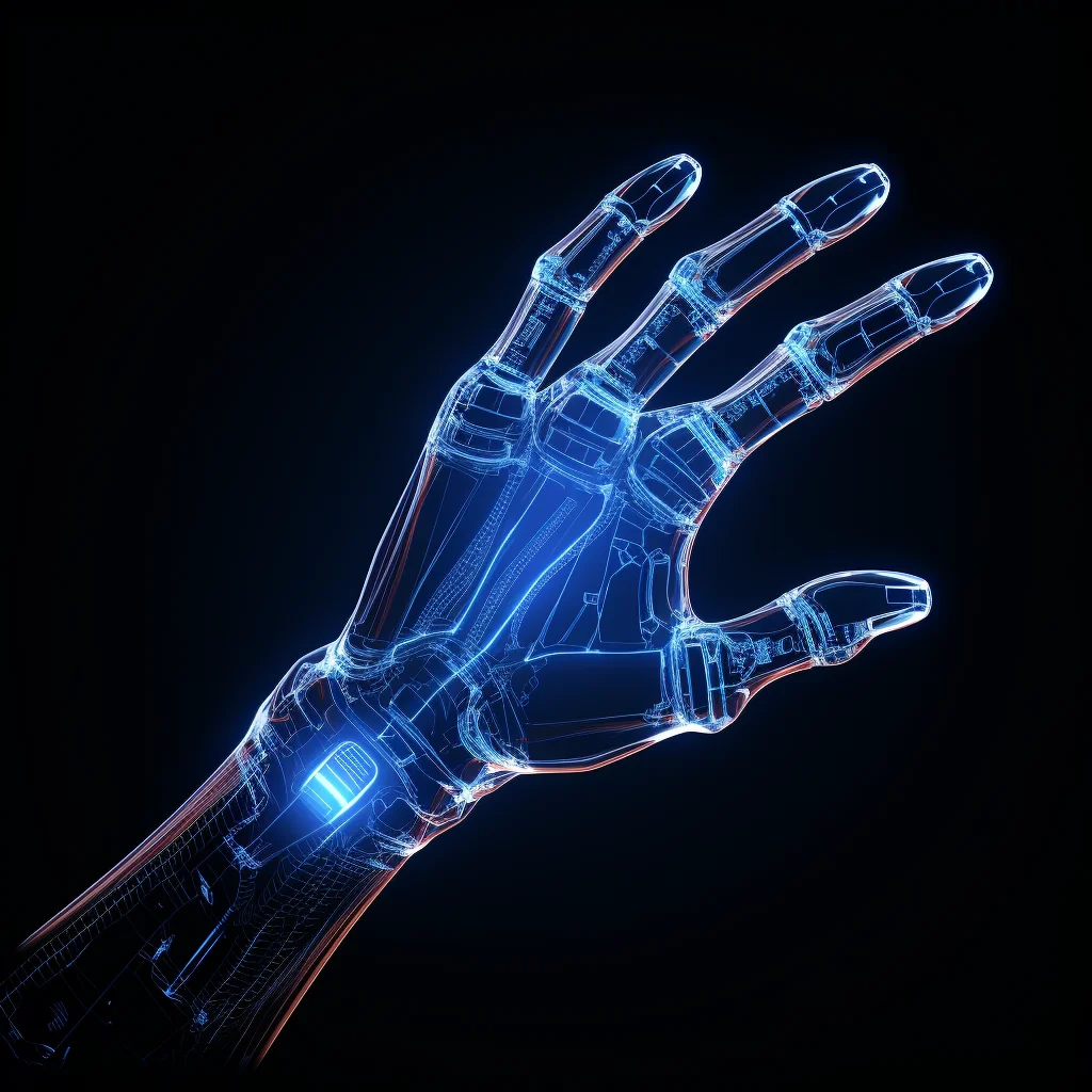 robot hand wireframe structural isometric digital technological technology perspective