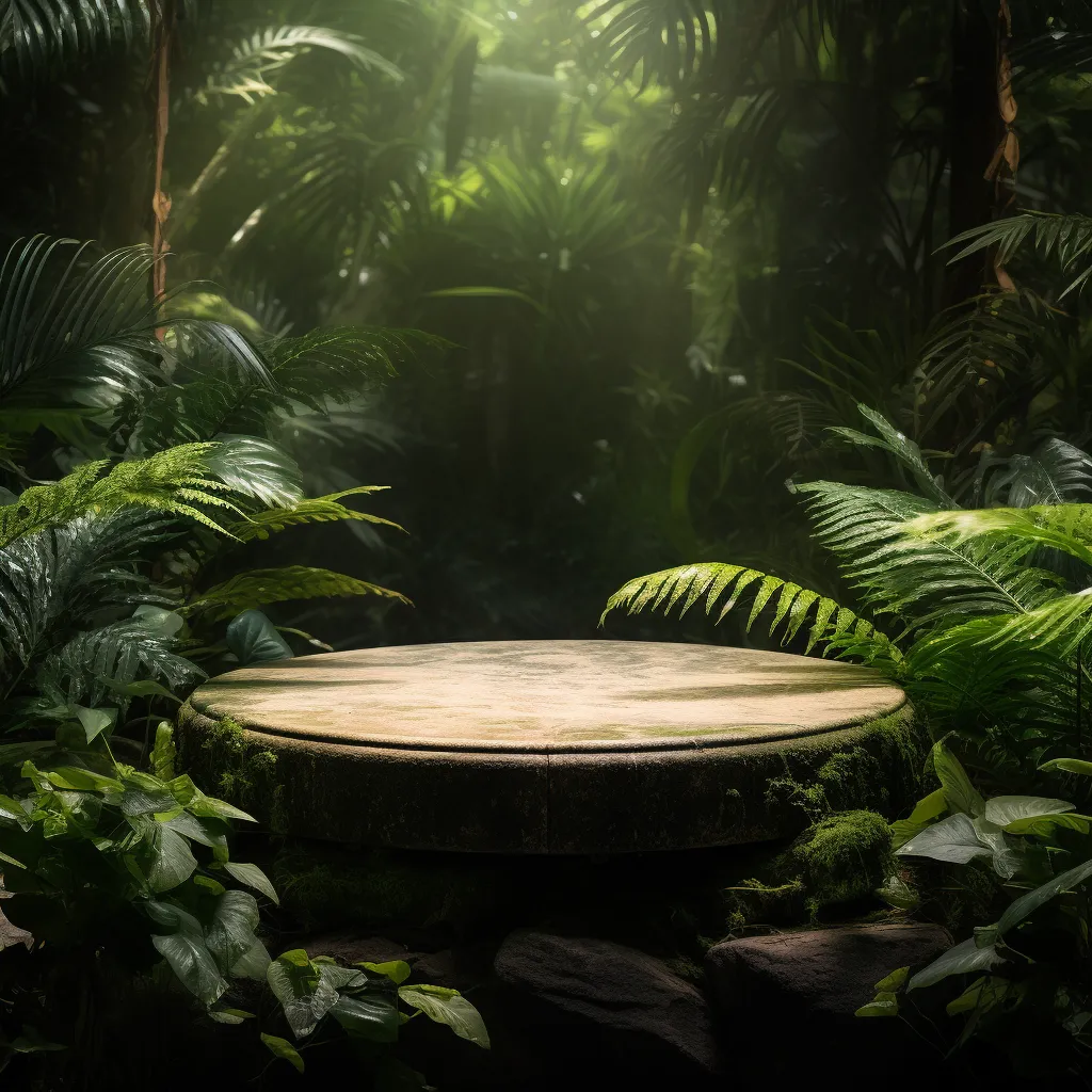 stone table green leaves product scene  mockup show stage photography