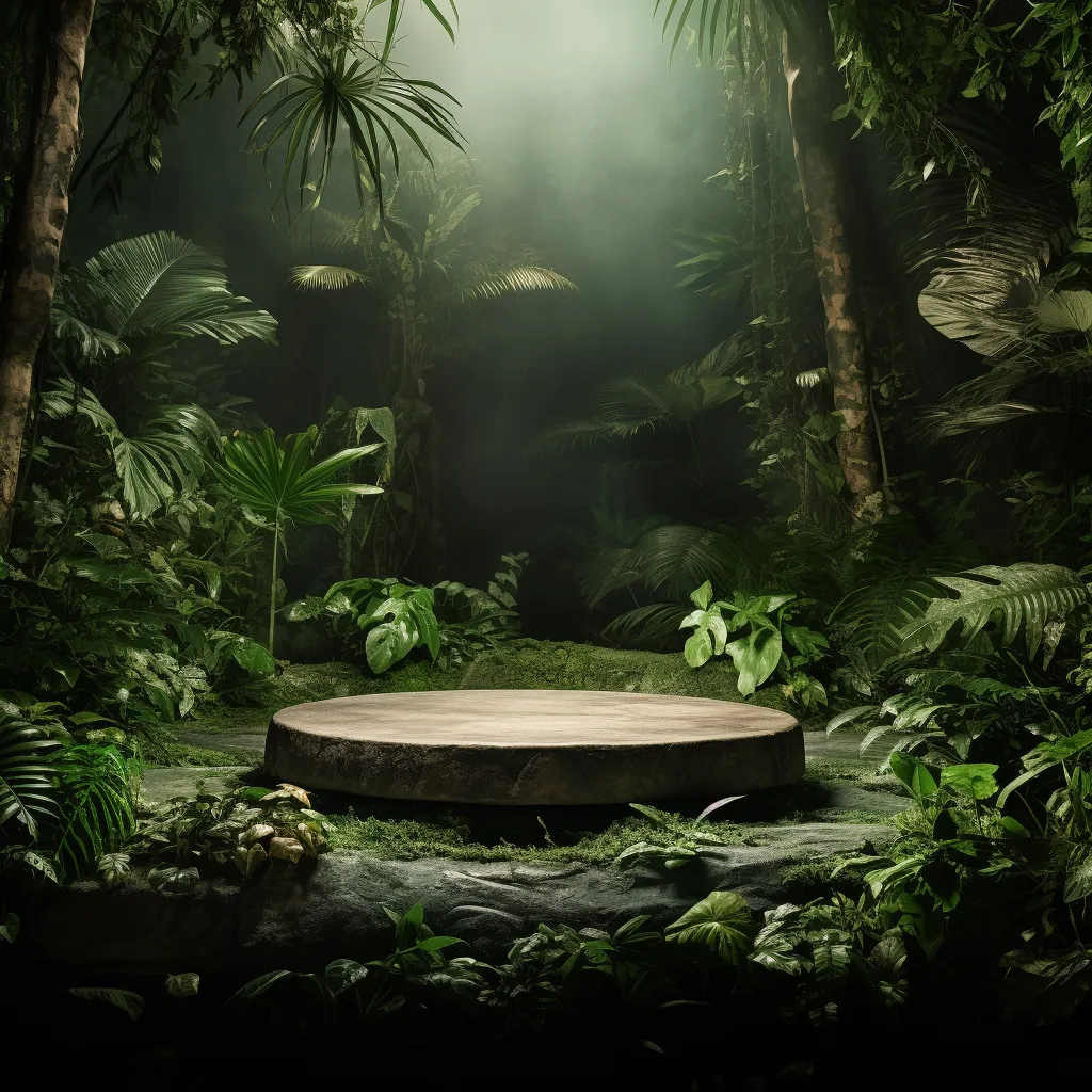 stone table green leaves product scene show stage mockup photography