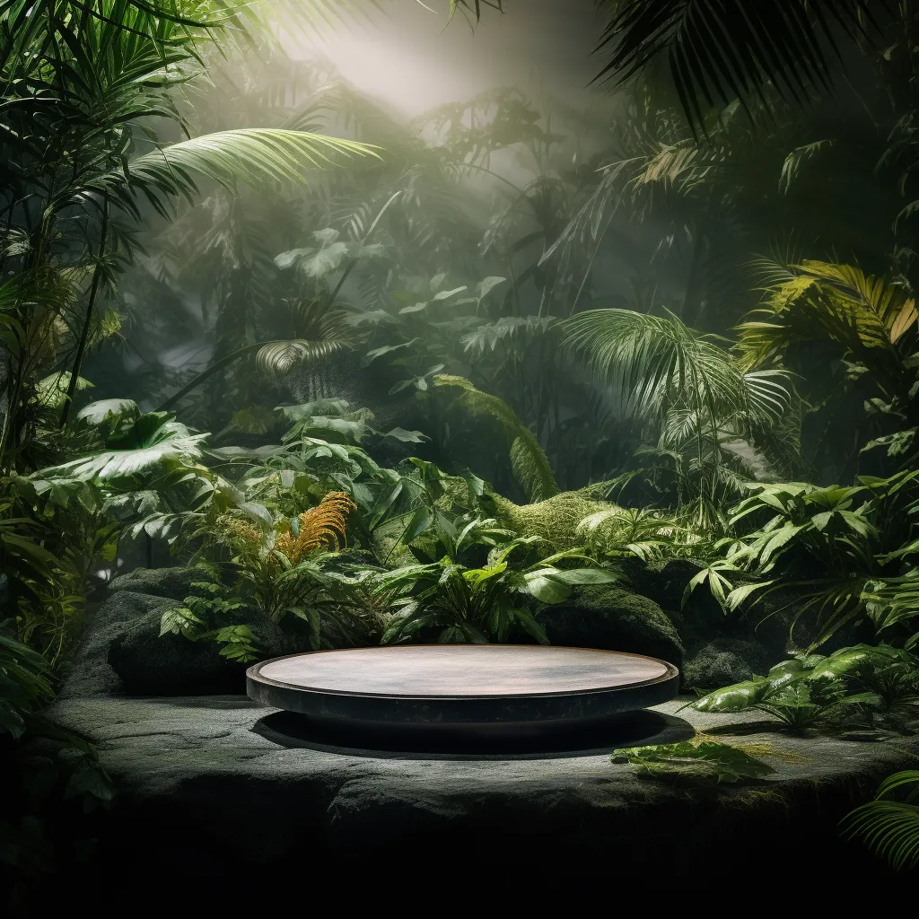 stone table mockup green leaves product scene show stage photography