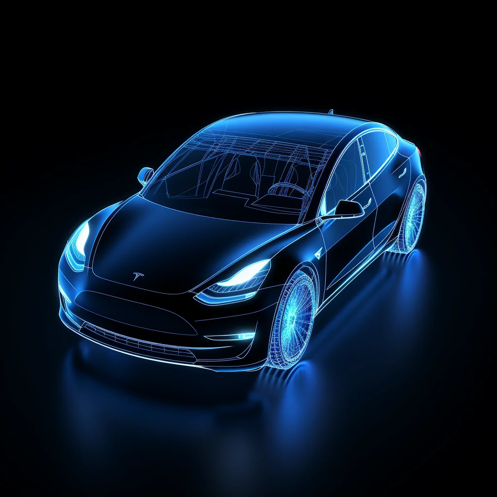 tesla car auto model wireframe structural digital isometric technological technology perspective