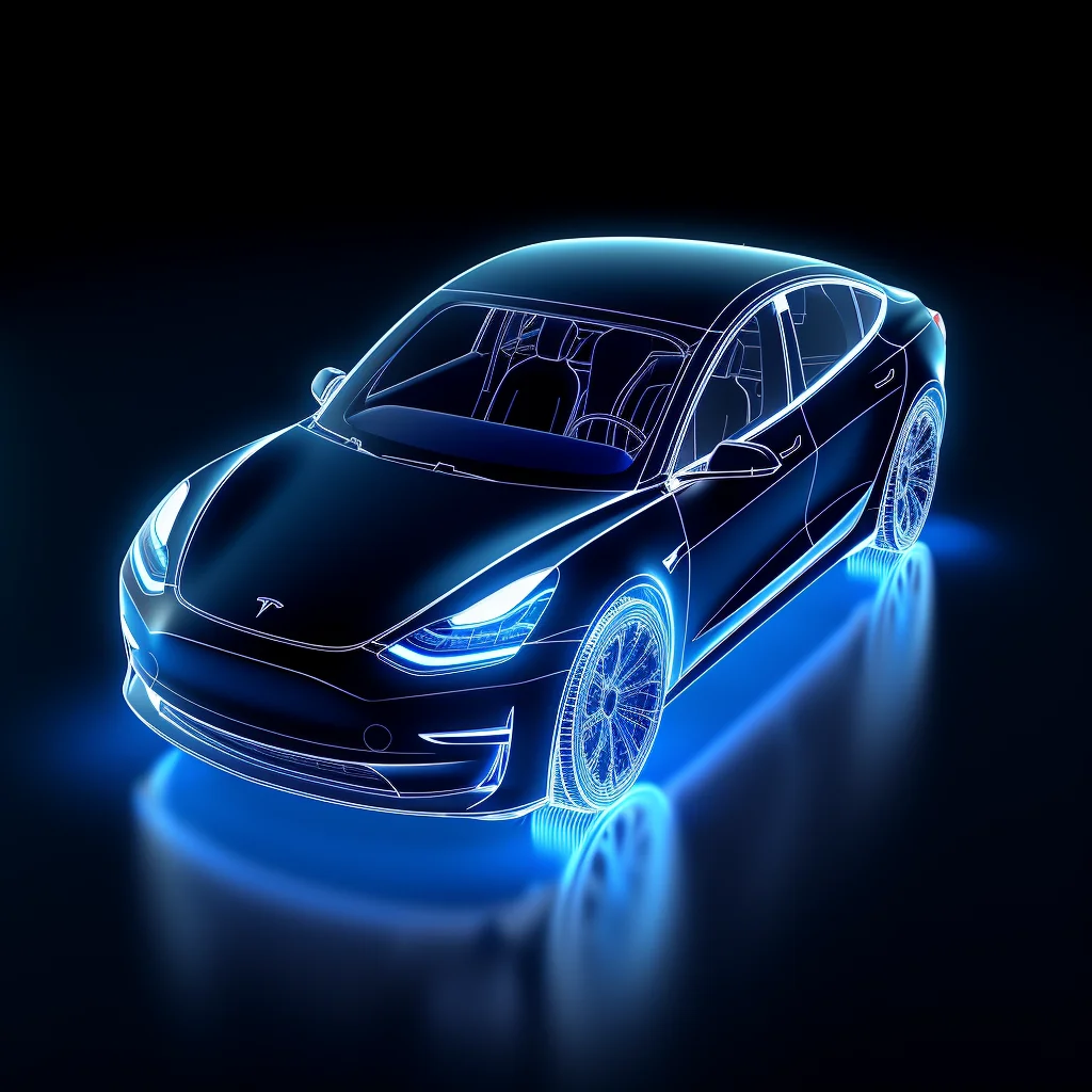 tesla car auto model wireframe structural isometric digital technological technology perspective