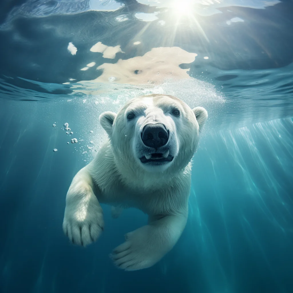 white polar bear sea underwater light diving swim photography