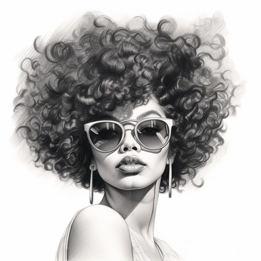 woman lady female black and white sunglasses curly hair head sketch pencil drawing