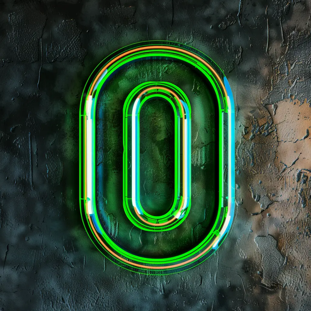 0 number green LED light neon text word