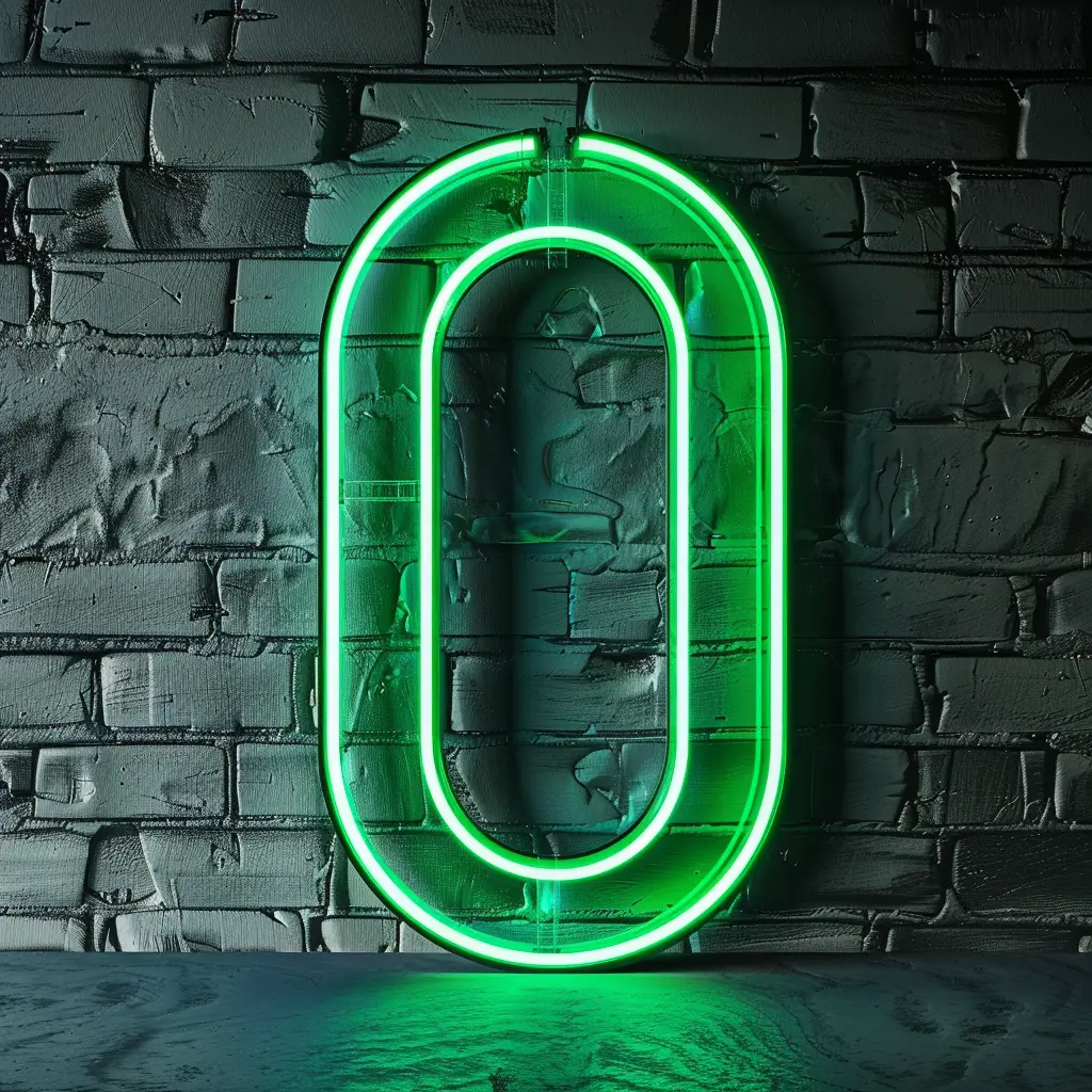 0 number green LED light neon word text