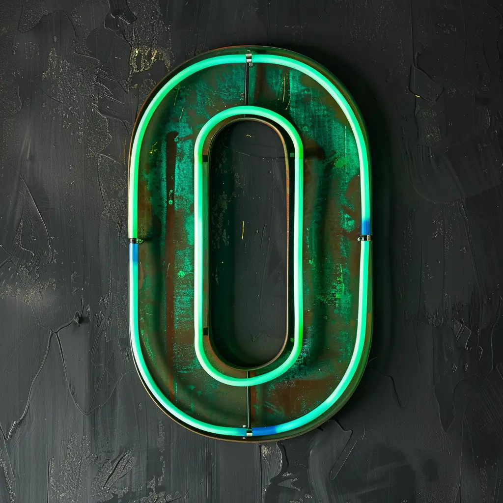 0 number green LED neon light text word