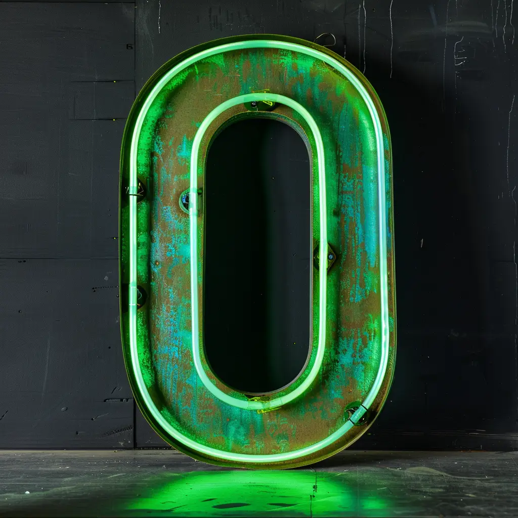 0 number green LED neon light word text