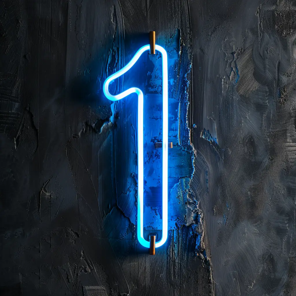 1 number blue LED light neon text word