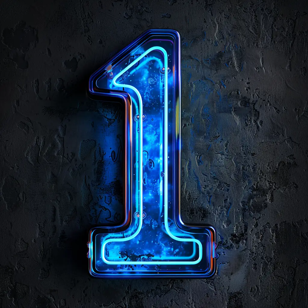 1 number blue LED light neon word text