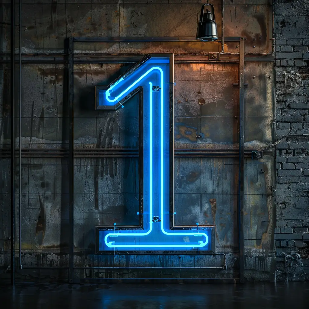 1 number blue LED neon light text word