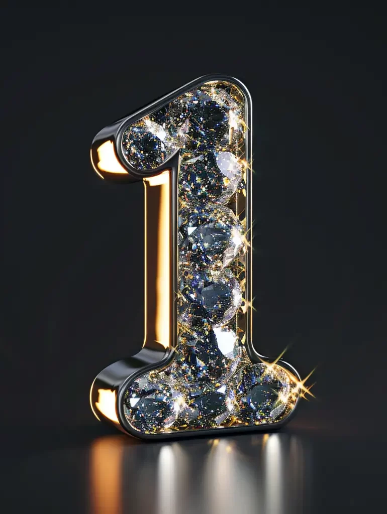 1 number text word type diamond 3D gold