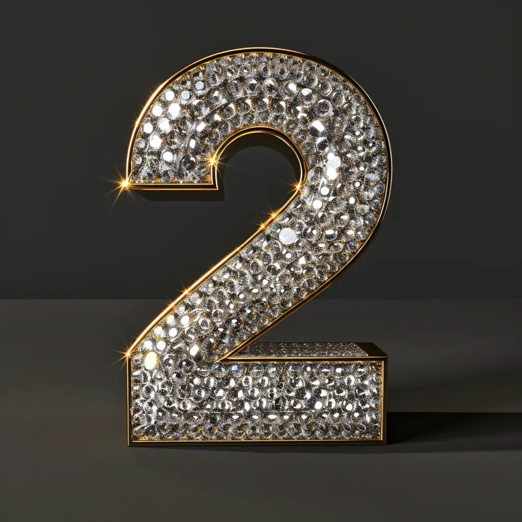 2 number word text type diamond 3D gold
