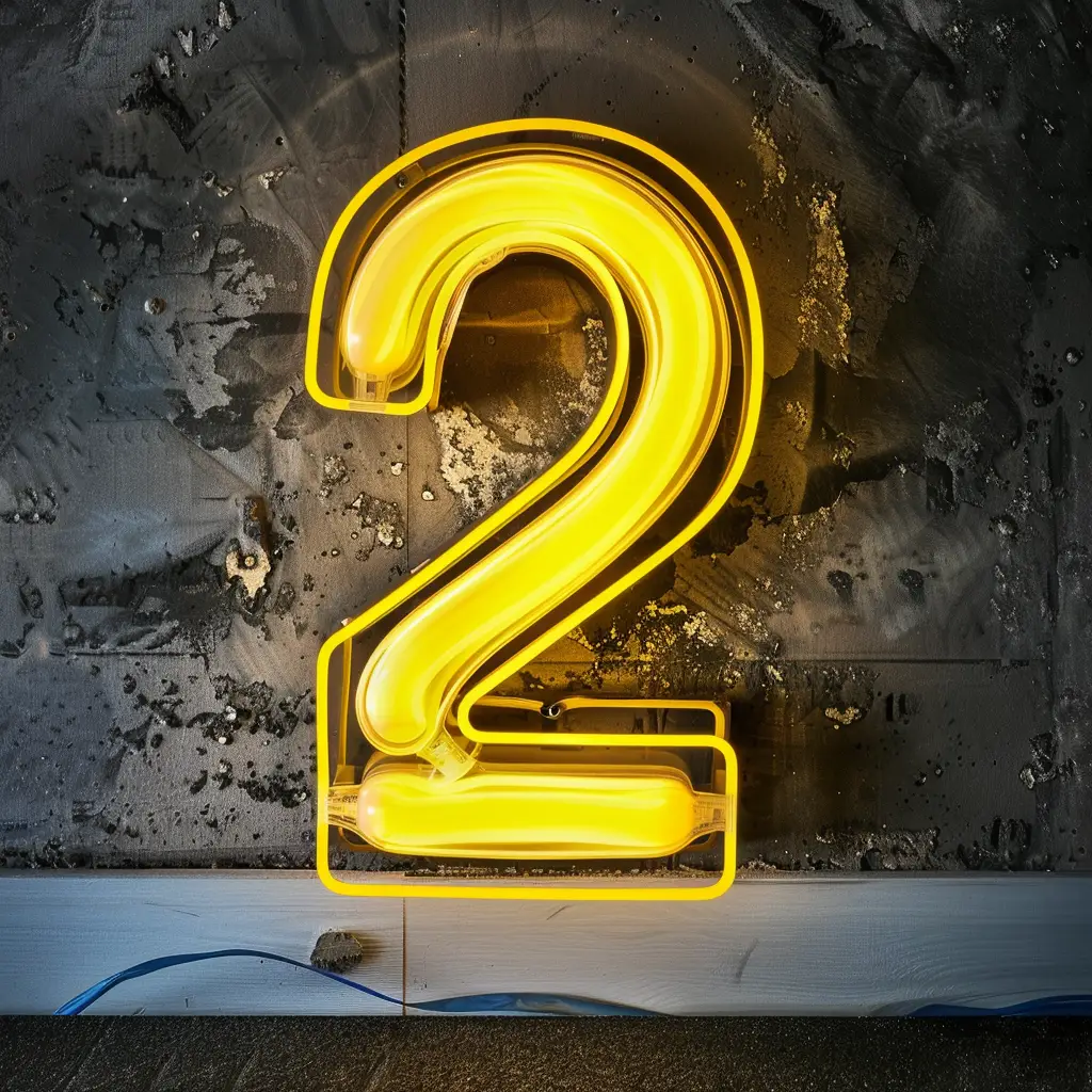 2 number yellow LED light neon text word
