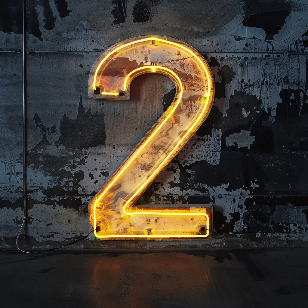 2 number yellow LED light neon word text