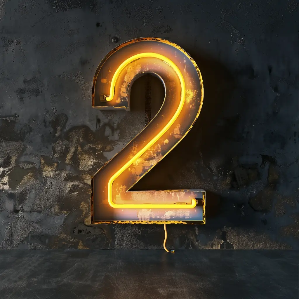 2 number yellow LED neon light text word