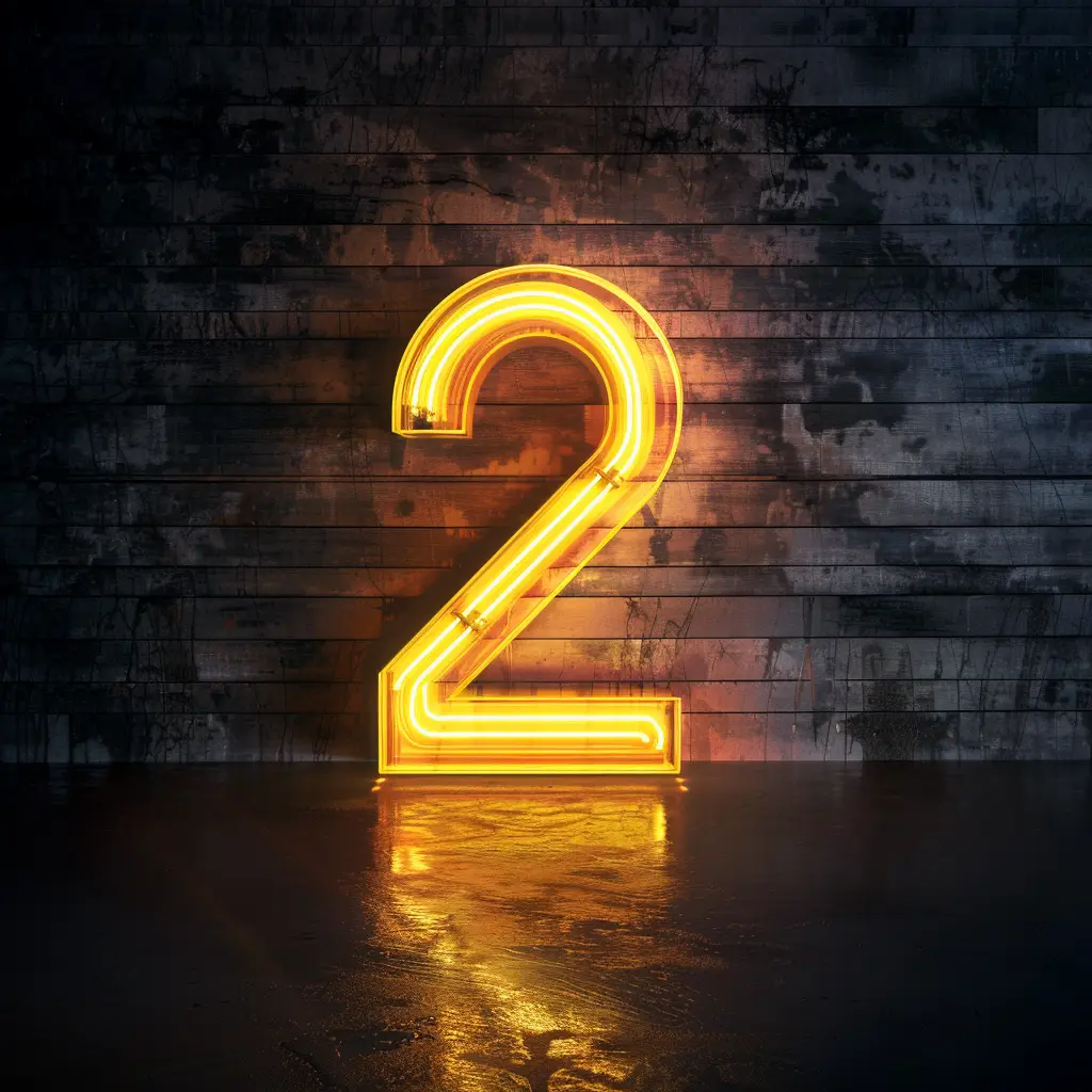 2 number yellow LED neon light word text