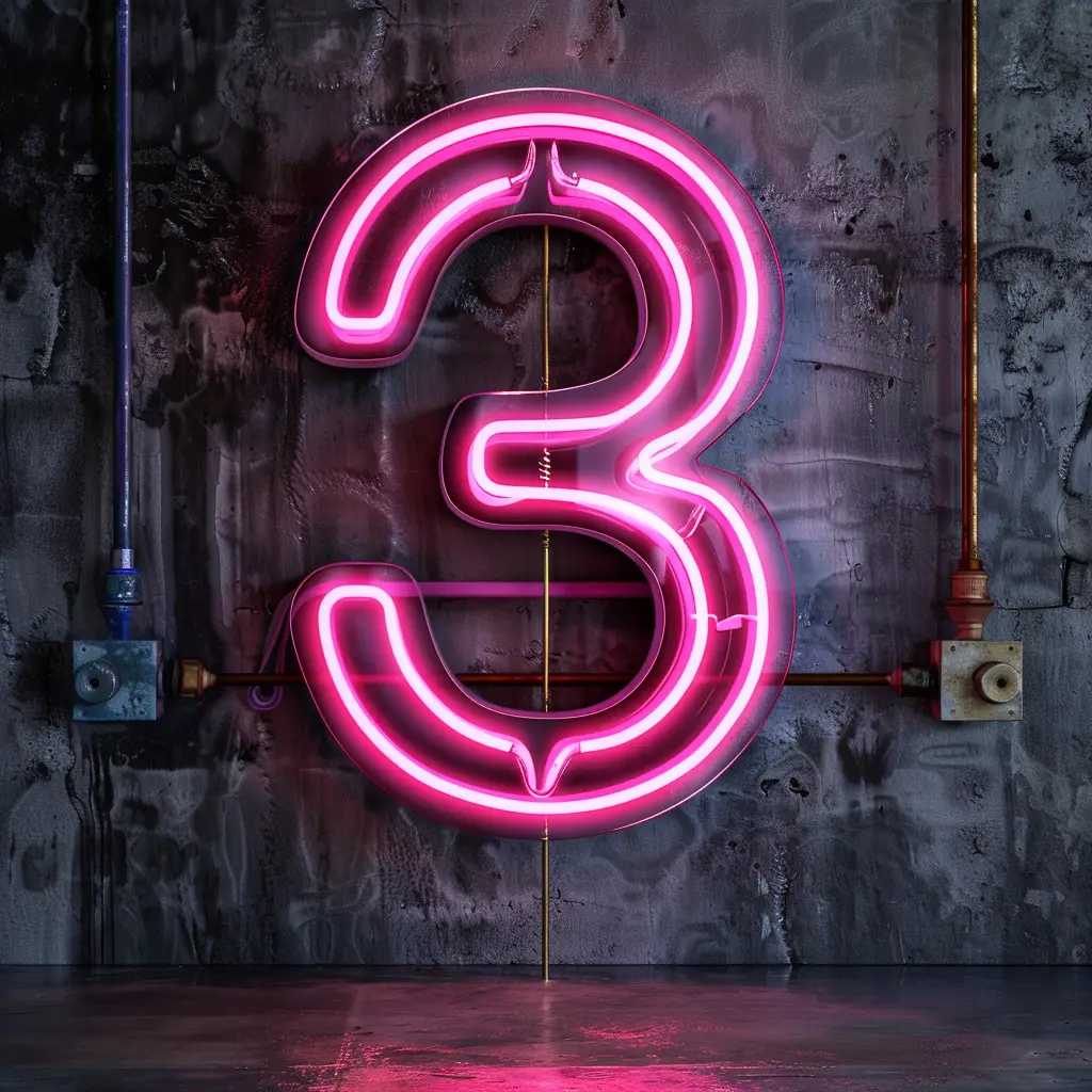 3 number pink LED light neon text word