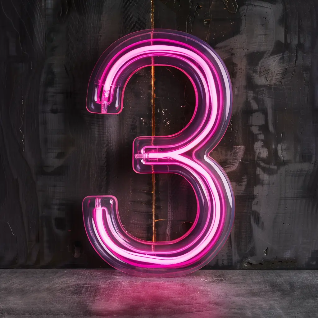 3 number pink LED neon light text word