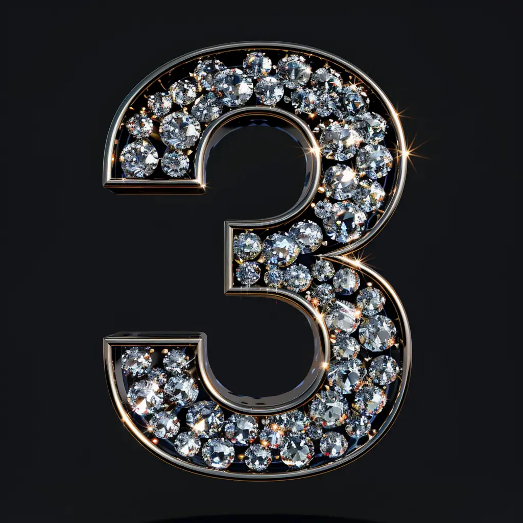 3 number text word type diamond 3D gold